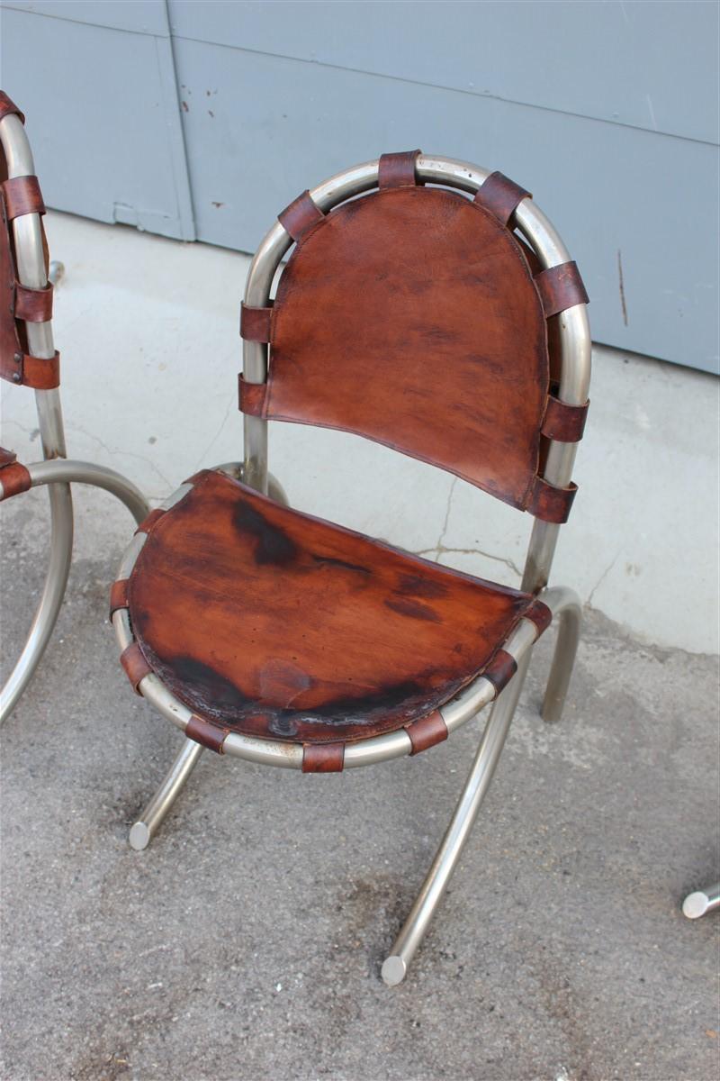 Italian Silver Metal Chairs Studio Tetrark Medusa Calfskin 1960s Bazzani Made In Italy For Sale
