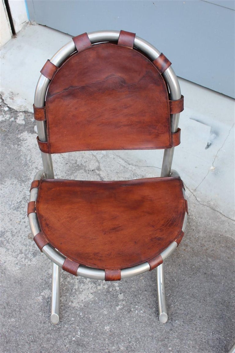Silver Metal Chairs Studio Tetrark Medusa Calfskin 1960s Bazzani Made