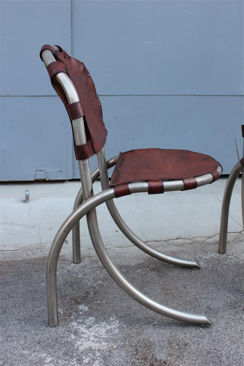 Silver Metal Chairs Studio Tetrark Medusa Calfskin 1960s Bazzani Made In Italy For Sale 1