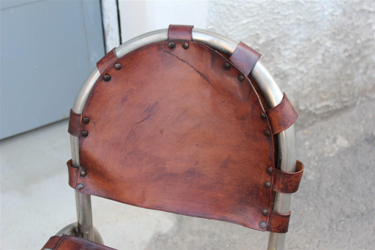 Silver Metal Chairs Studio Tetrark Medusa Calfskin 1960s Bazzani Made In Italy For Sale 3