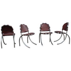 Vintage Silver Metal Chairs Studio Tetrark Medusa Calfskin 1960s Bazzani Made In Italy