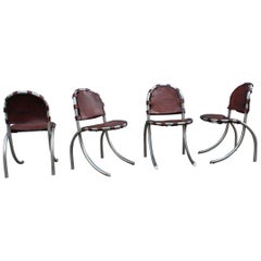 Chaises en métal argenté Studio Tetrark Medusa Calfskin des années 1960 Bazzani fabriqué en Italie