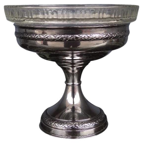 Silver Metal Cup and Engraved Glass, 1900 For Sale