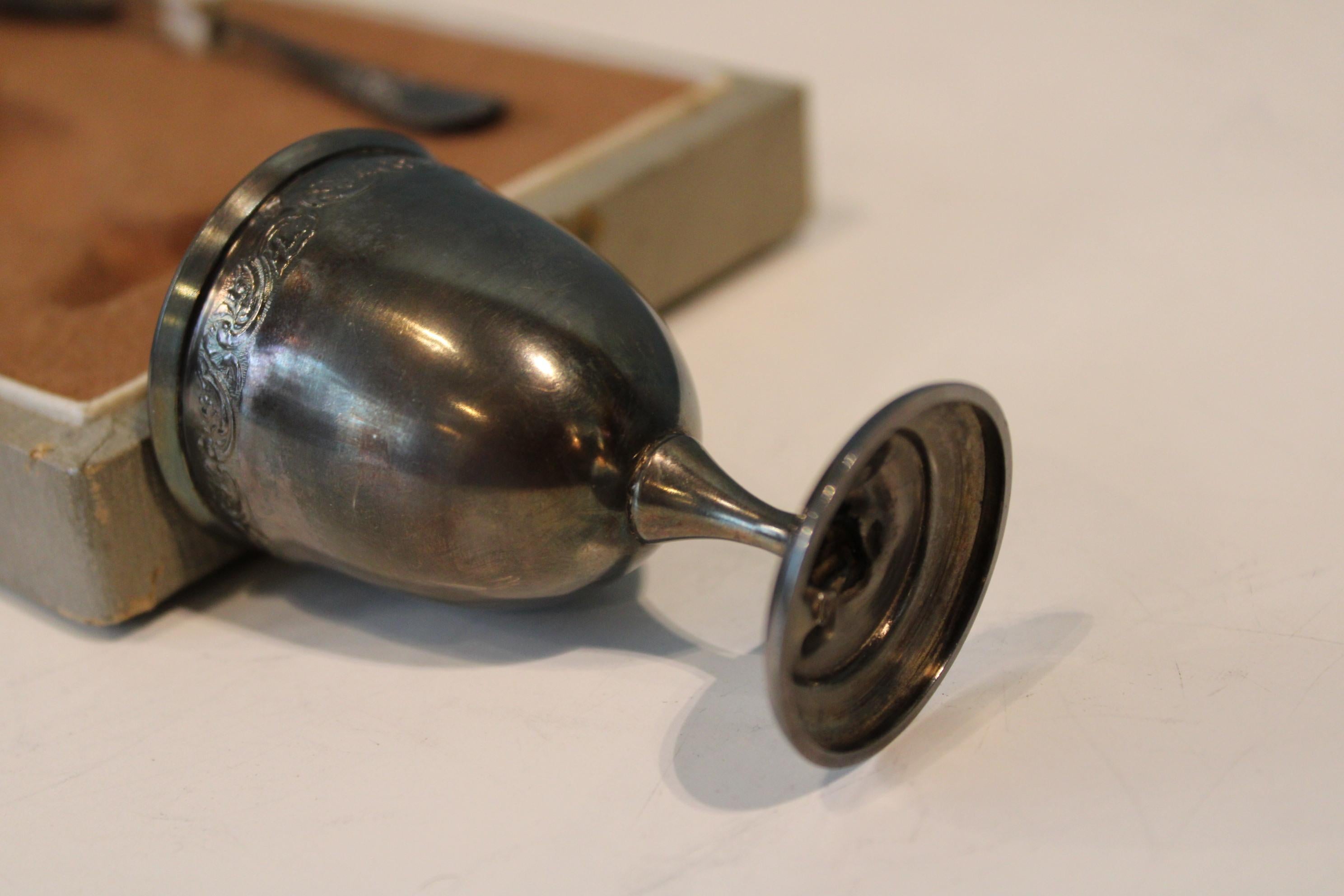 19th Century Silver metal egg cup and spoon For Sale