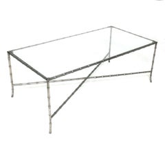 Silver Metal Faux Bamboo Coffee Table in the Manner of Maison Bagues 48" x 24"