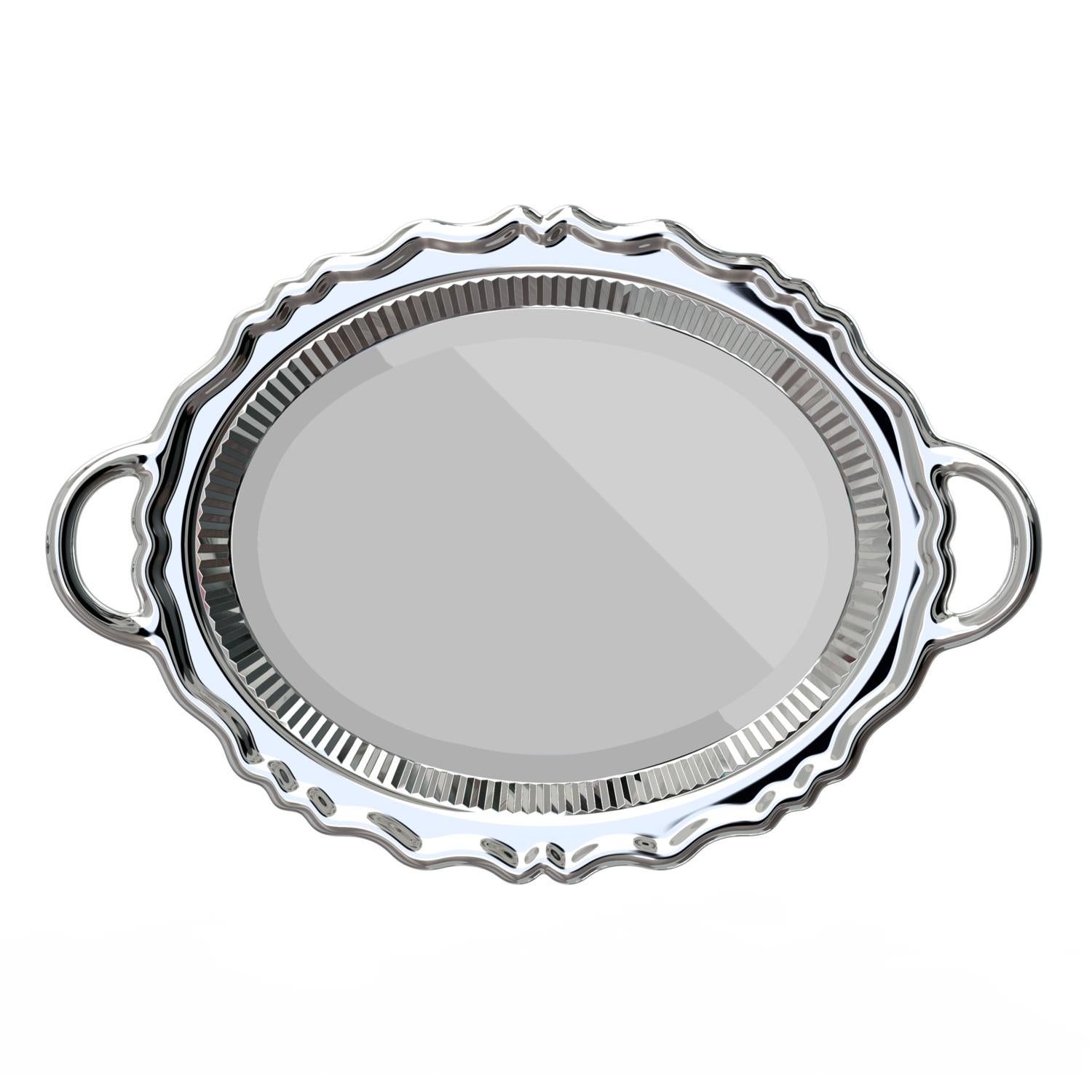 Plateau-Spiegel aus Silber mit Metalloberfläche, entworfen von Studio Job, hergestellt in Italien im Zustand „Neu“ im Angebot in Beverly Hills, CA