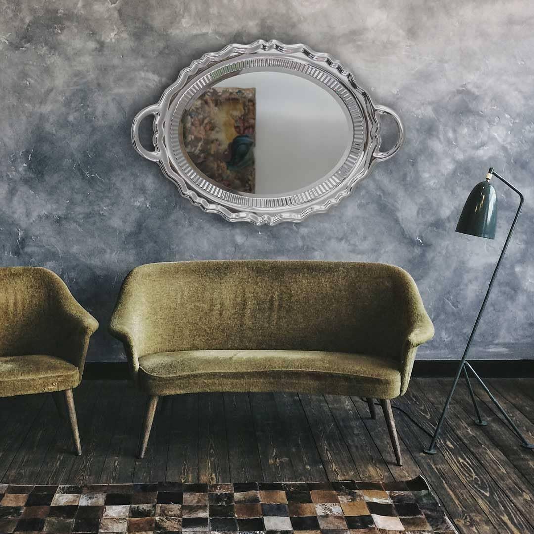 Modern Silver Metal Finish Plateau Mirror, Designed by Studio Job, Made in Italy For Sale