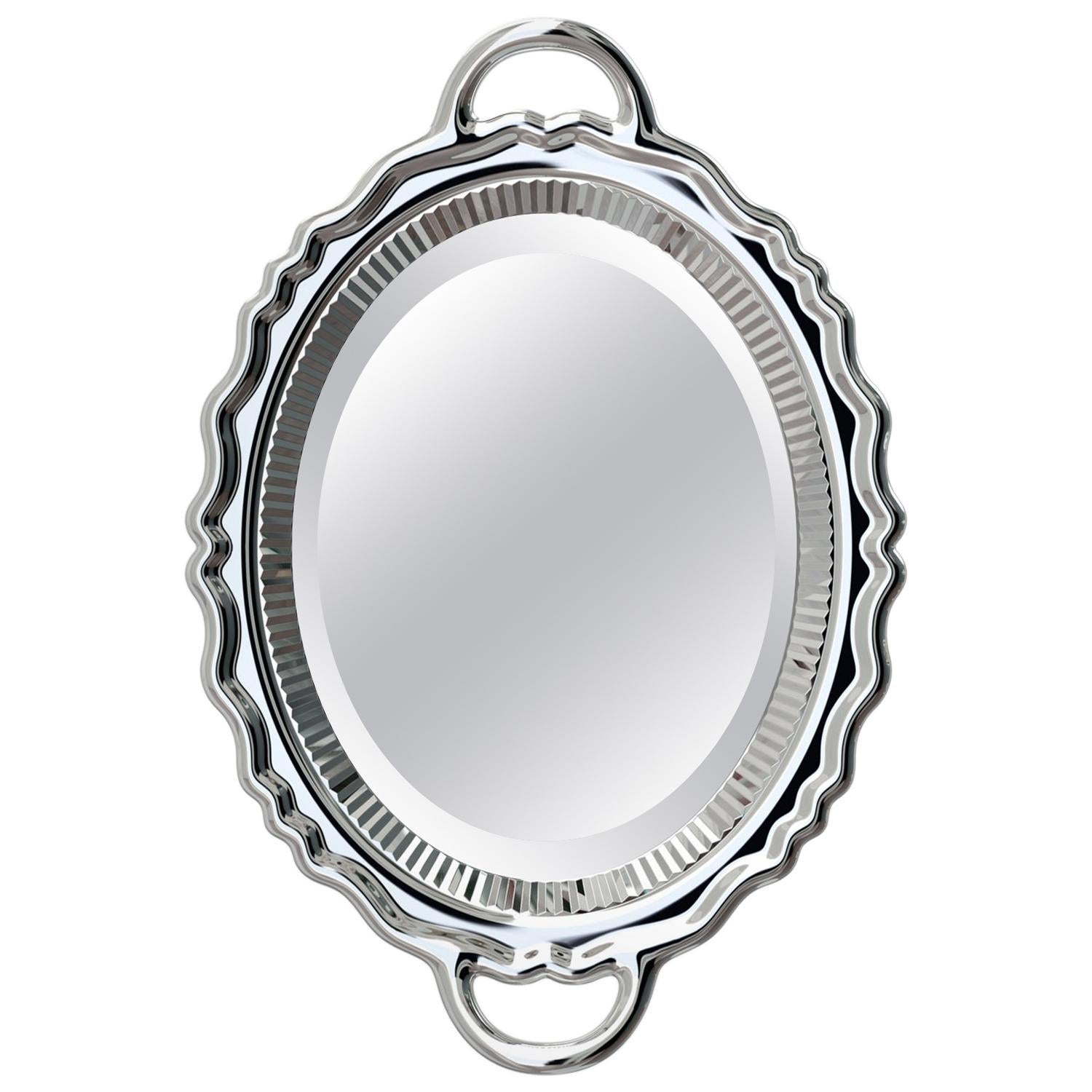 Plateau-Spiegel aus Silber mit Metalloberfläche, entworfen von Studio Job, hergestellt in Italien im Angebot