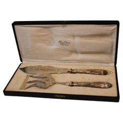 Used Silver metal fish cutlery in their box