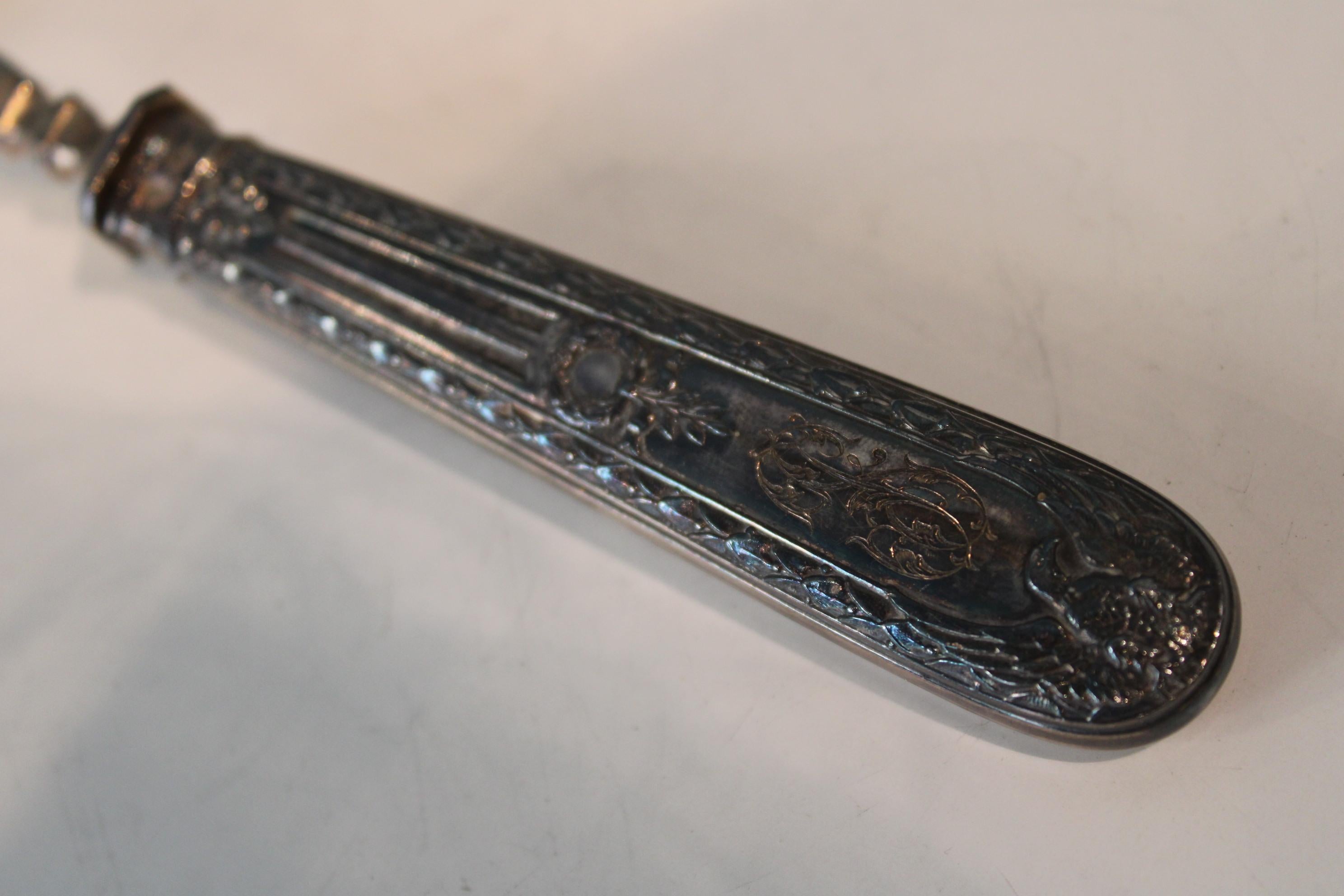 French Silver metal gravy spoon in her box For Sale