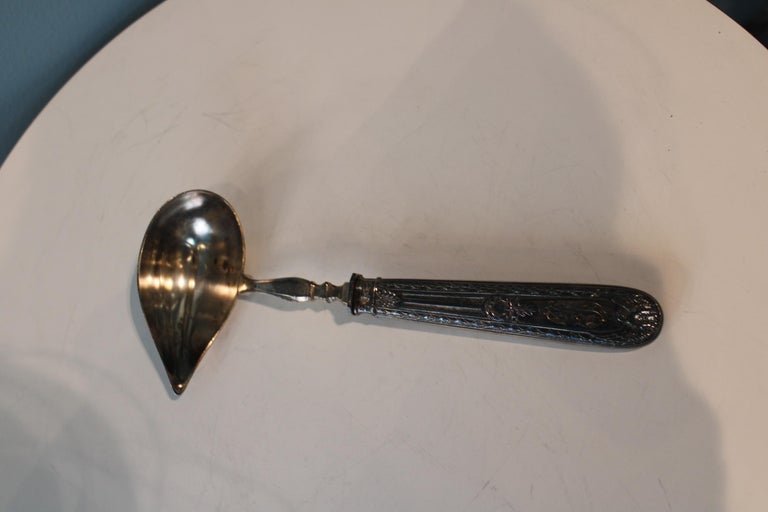 Silver metal gravy spoon in her box For Sale at 1stDibs