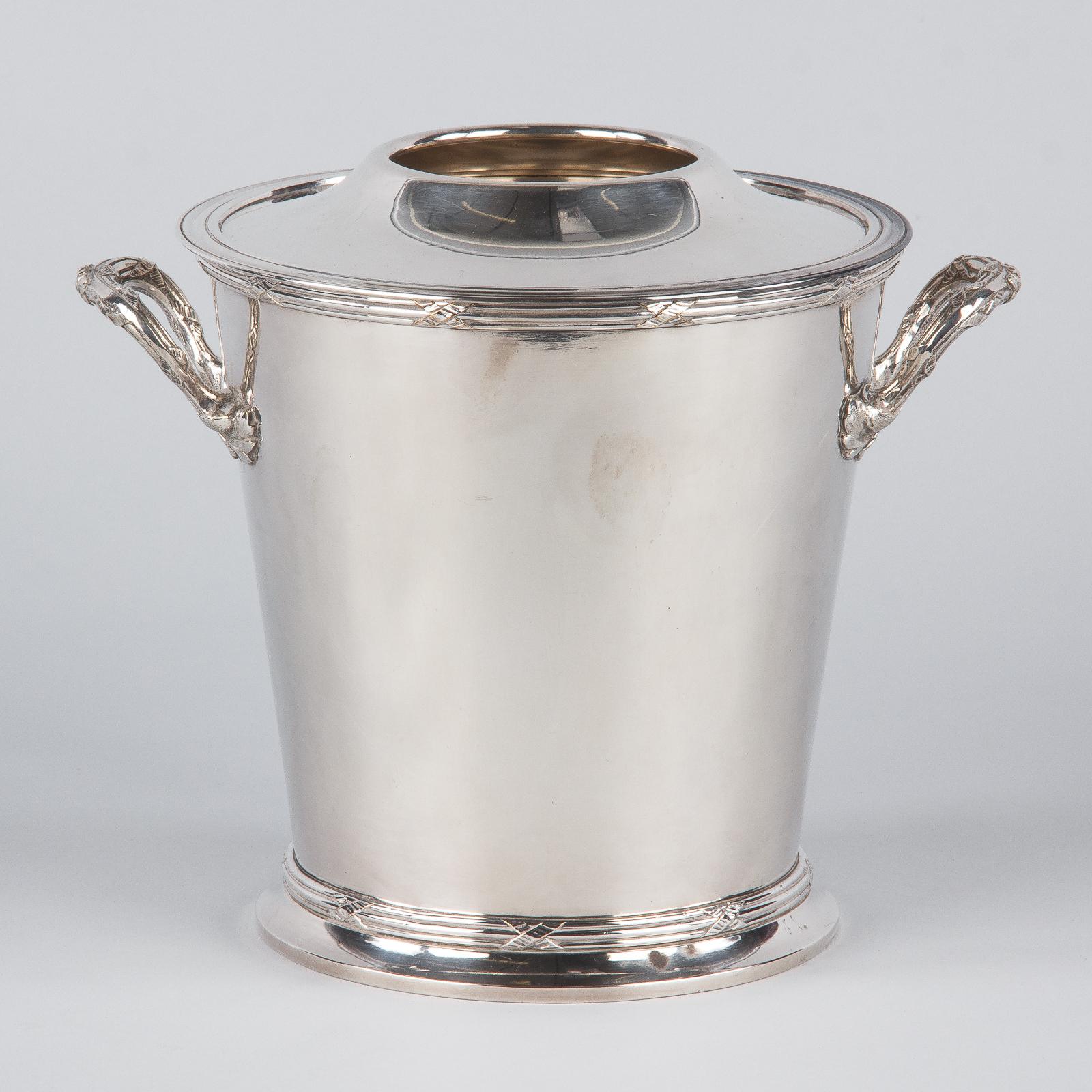 Silver Metal Ice Bucket with Top by Saglier Freres, France, 1940s 5