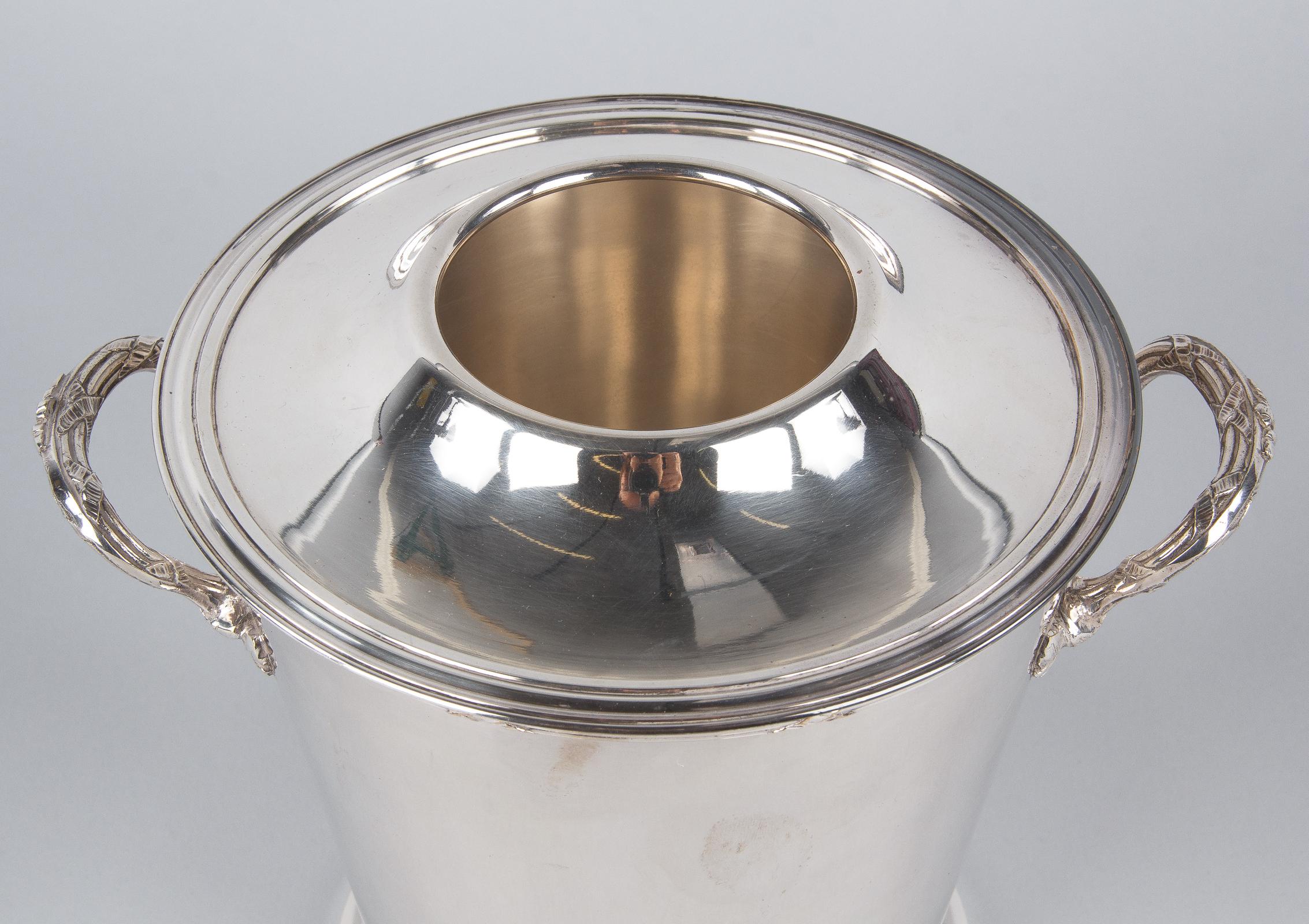 Silver Metal Ice Bucket with Top by Saglier Freres, France, 1940s 6
