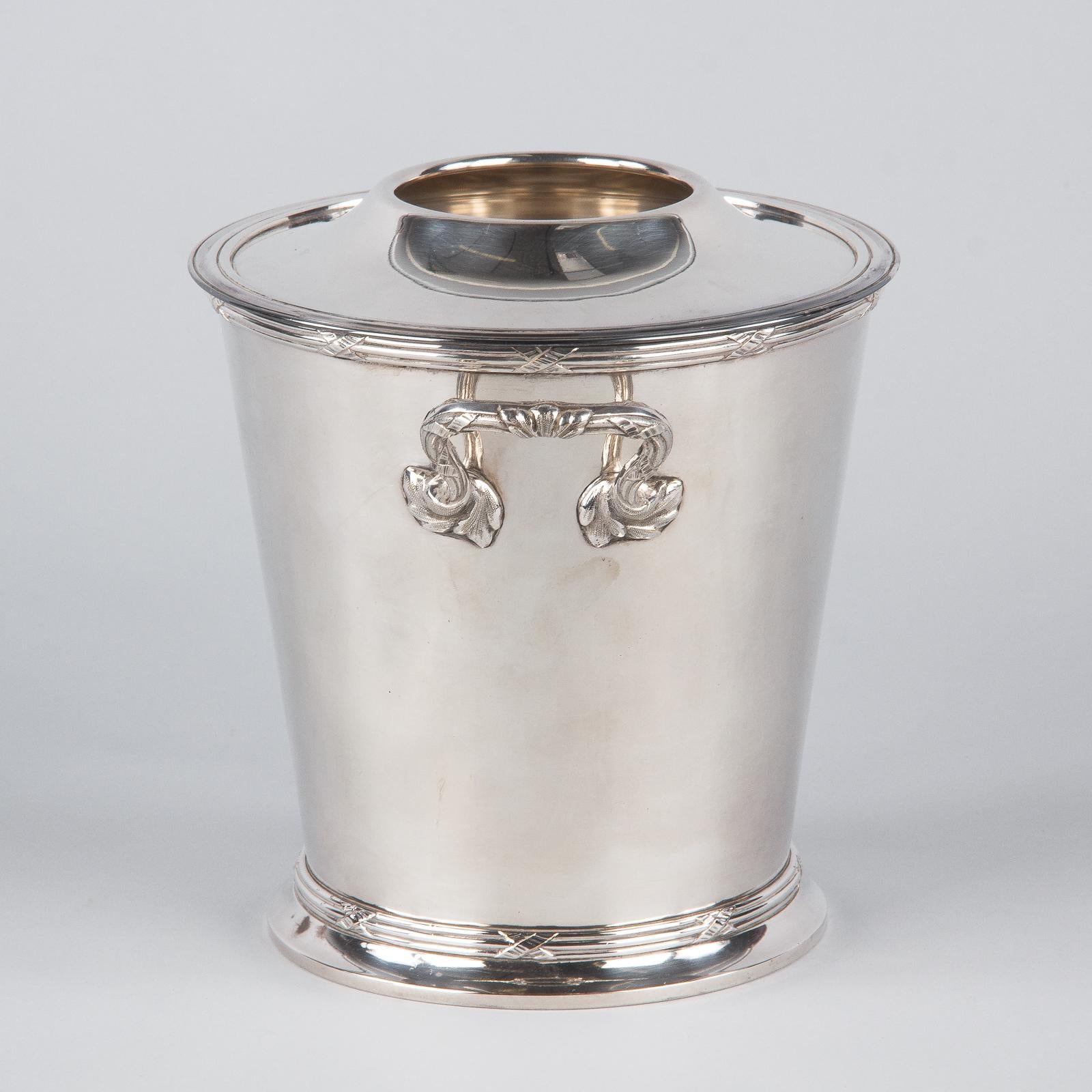 Silver Metal Ice Bucket with Top by Saglier Freres, France, 1940s 7