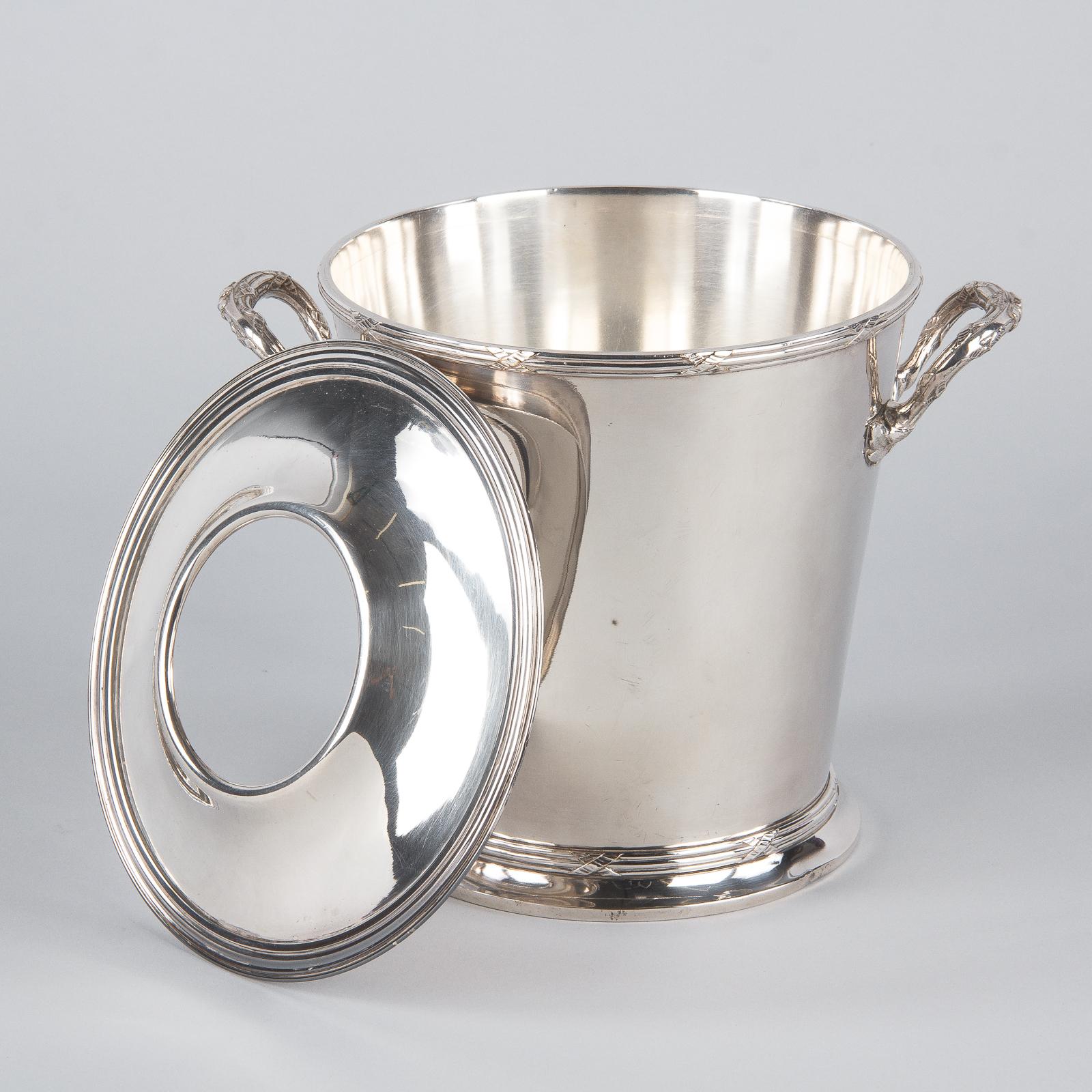French Silver Metal Ice Bucket with Top by Saglier Freres, France, 1940s
