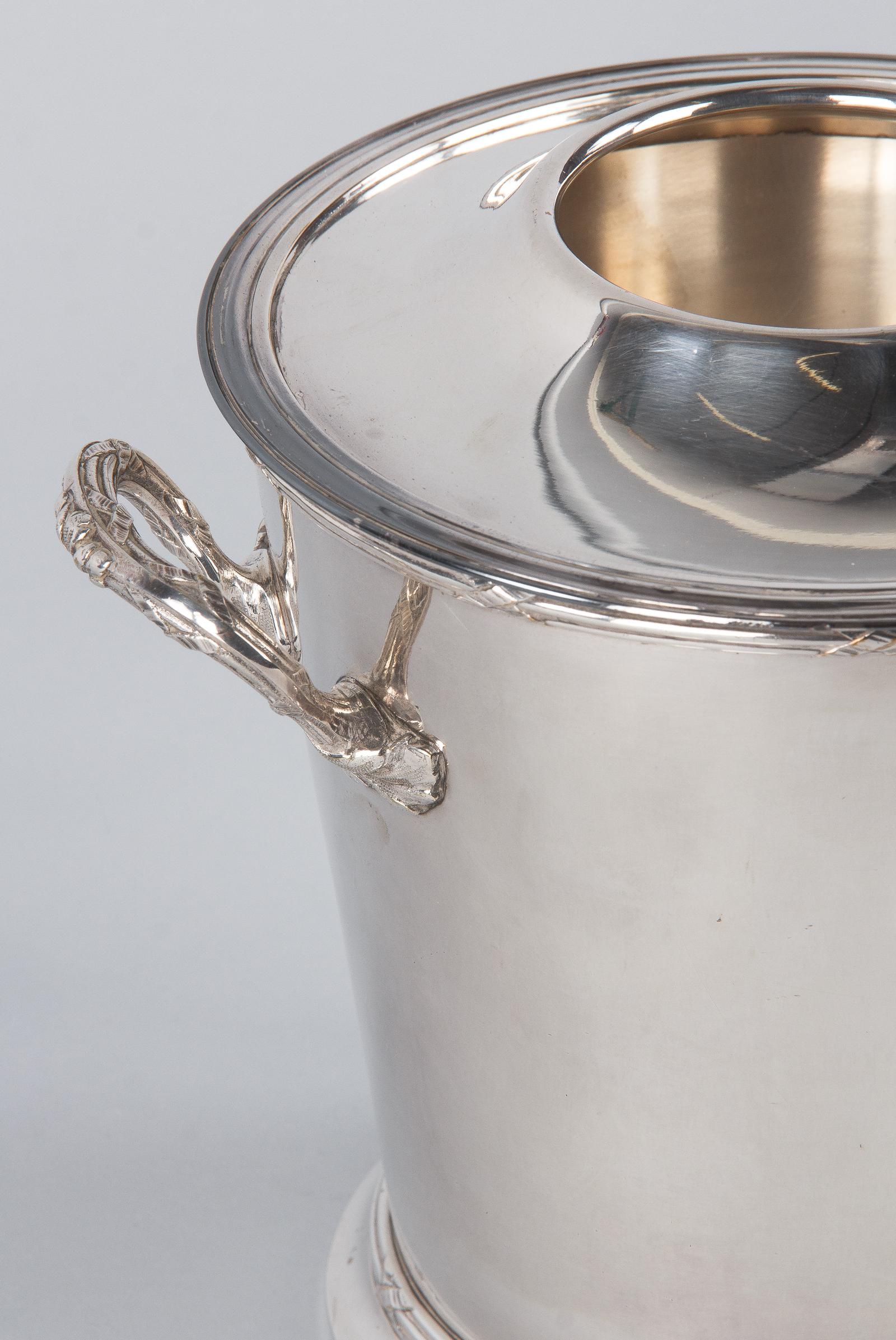 Silver Plate Silver Metal Ice Bucket with Top by Saglier Freres, France, 1940s
