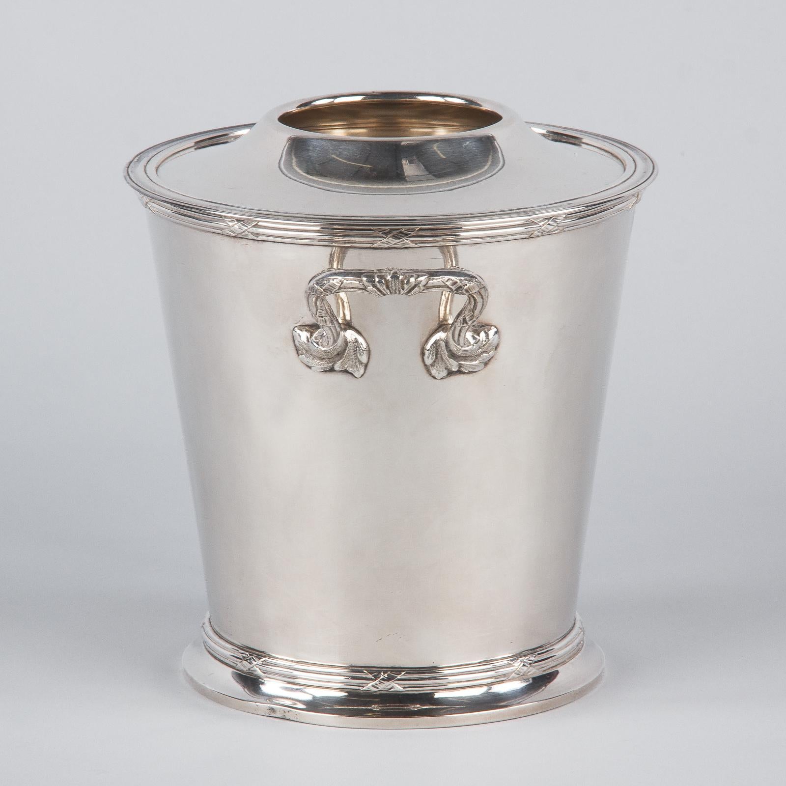 Silver Metal Ice Bucket with Top by Saglier Freres, France, 1940s 2