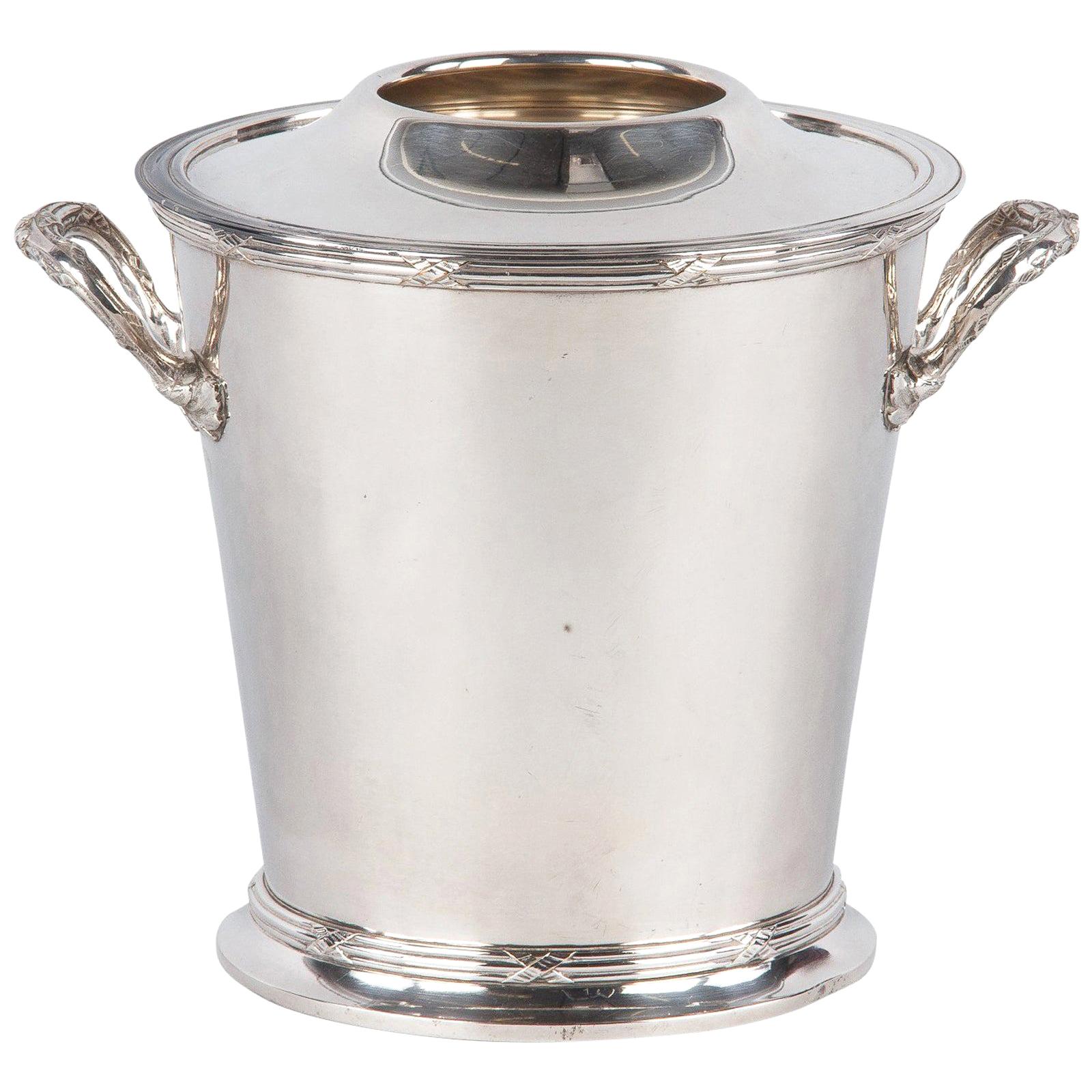 Silver Metal Ice Bucket with Top by Saglier Freres, France, 1940s