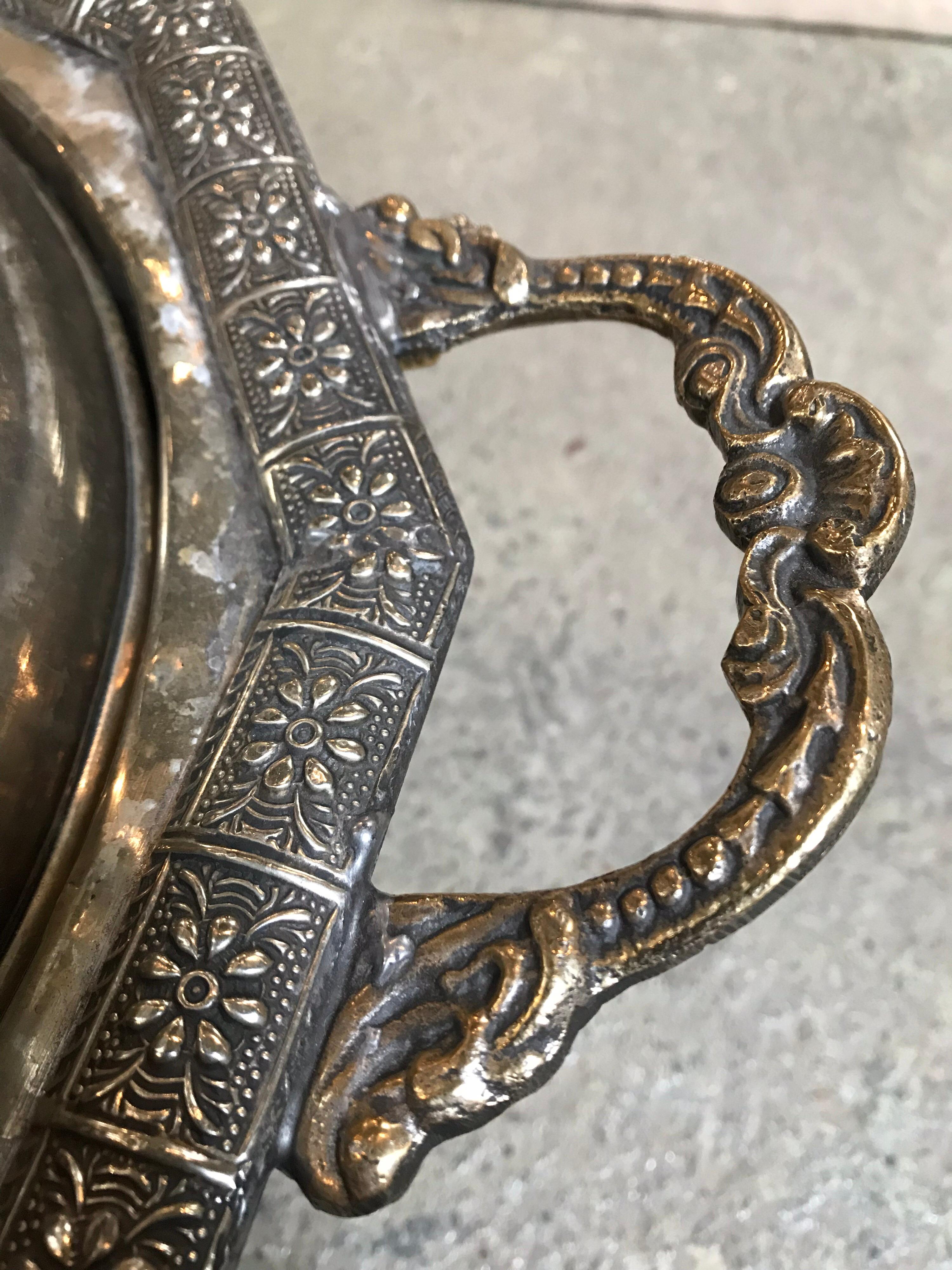 Silver Metal Moroccan Tajine In Good Condition For Sale In Dallas, TX