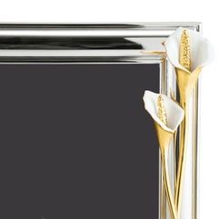 Portafoto in metallo argentato con design in metallo dorato e smalto bianco, modello grande