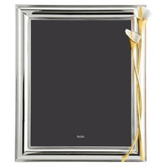 Fotorahmen aus Silber und Silbermetall mit Design aus Goldmetall und weißer Emaille, großes Modell