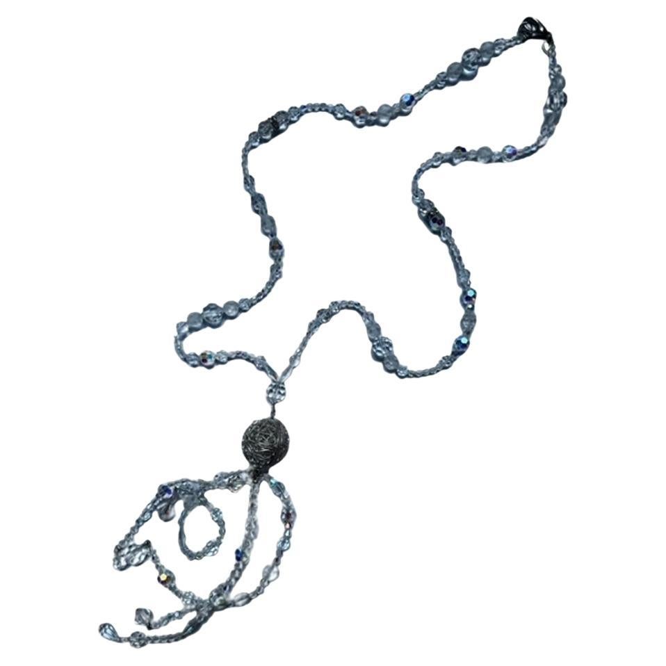 Silver Metal Round Drop Necklace by Daniel Swarovski en venta