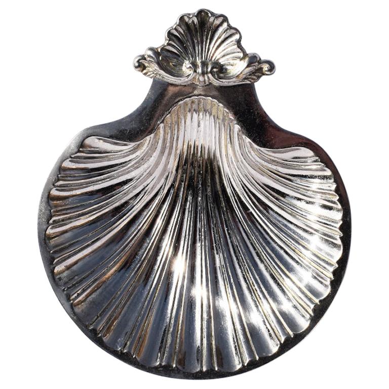 Plato bautismal de concha marina de metal plateado o bandeja para baratijas, Japón en venta
