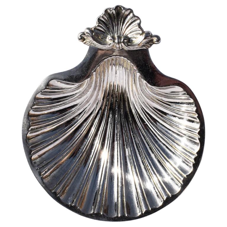 Silver Metal Sea Shell Baptismal Dish Catch All or Trinket Tray, Japan For Sale