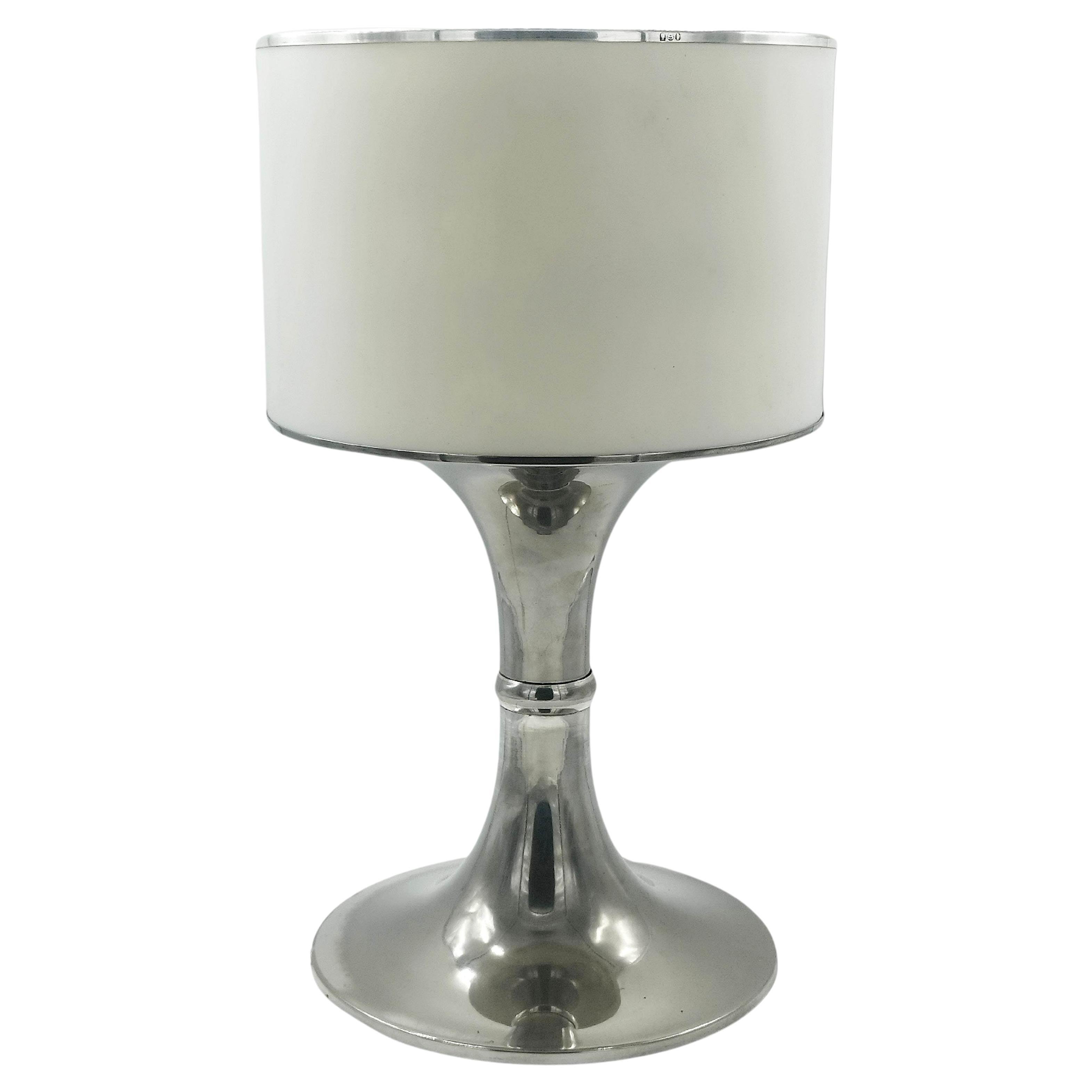 Silver Metal Table Lamp with White Perspex Shade, Italy 1970s For Sale