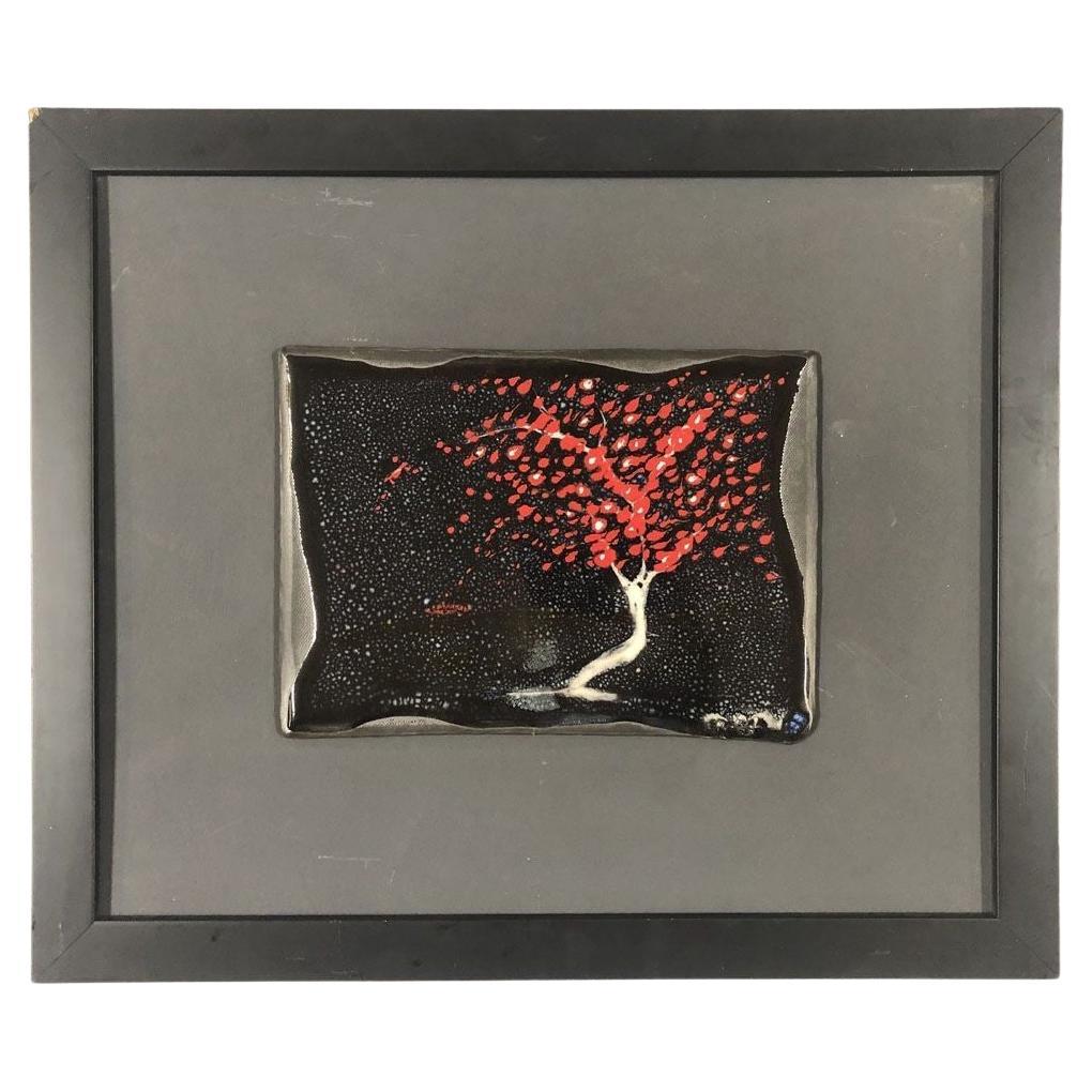 Silver Metal Tree Landscape with Fall Leaves Framed Pottery by Tom Turnbull For Sale