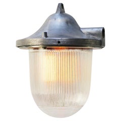 Silver Metal Vintage Industrial Holophane Glass Pendant Lamps