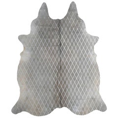 Silver Metallic Diamond Pattern Gray Cowhide Rug, Large