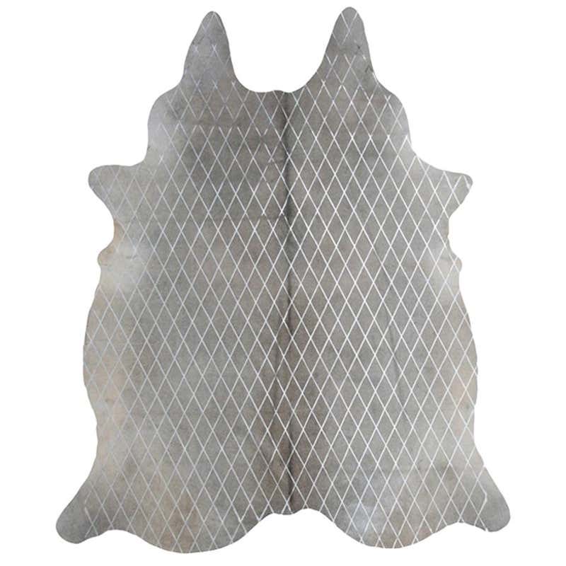 Grey Gold Metallic Rug Gold Metallic Diamond Pattern Gray Cowhide Rug, Medium For Sale at 1stDibs