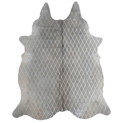 Silver Metallic Diamond Pattern Gray Cowhide Rug-Medium