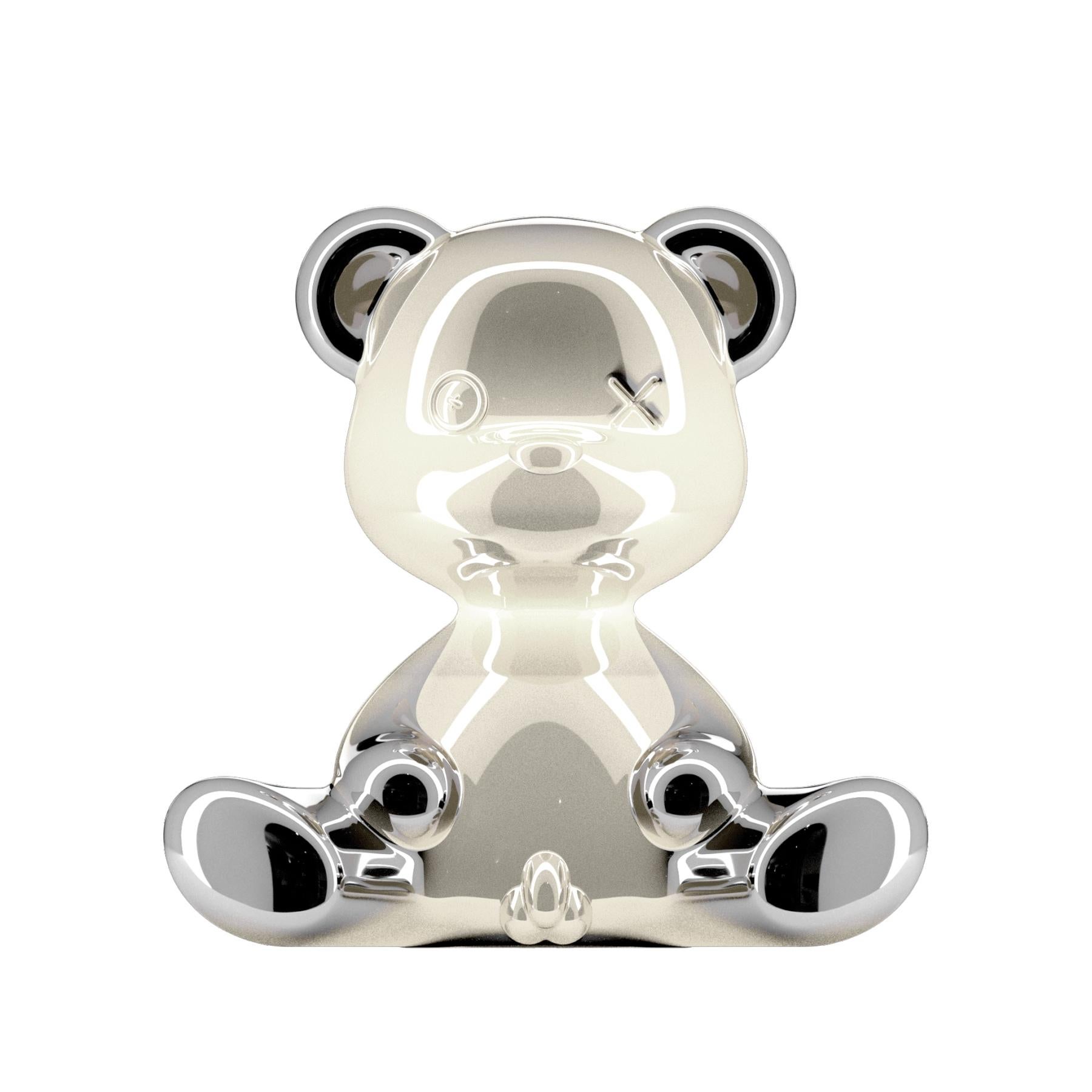 Plastique Lampe ours Teddy Bear métallisée argentée avec LED, fabriquée en Italie en vente