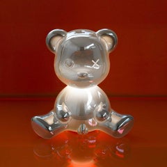 Silver Metallic Teddy Bear Lamp with LED, Made in Italy