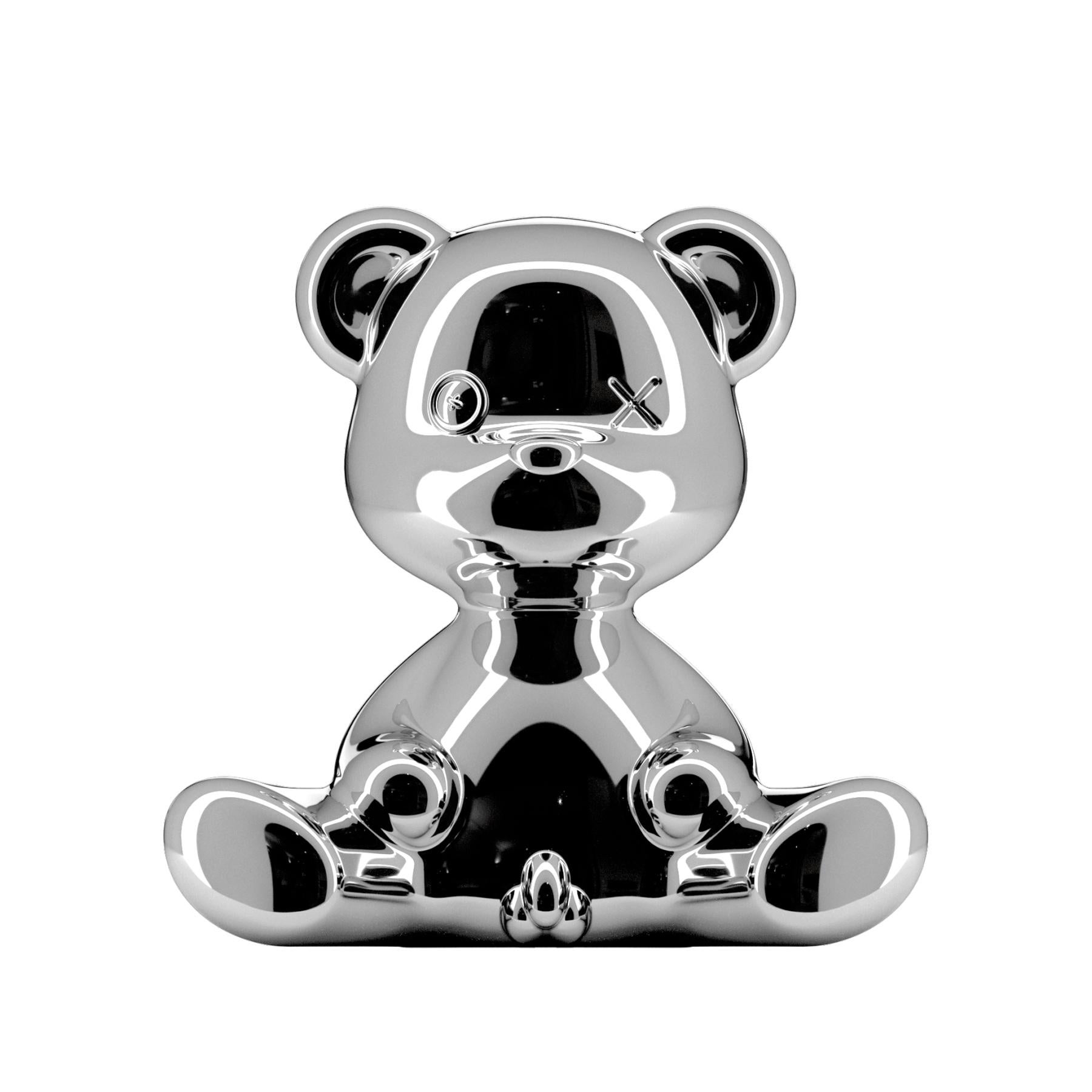 XXIe siècle et contemporain Lampe ours Teddy Bear métallisée argentée avec LED, fabriquée en Italie en vente