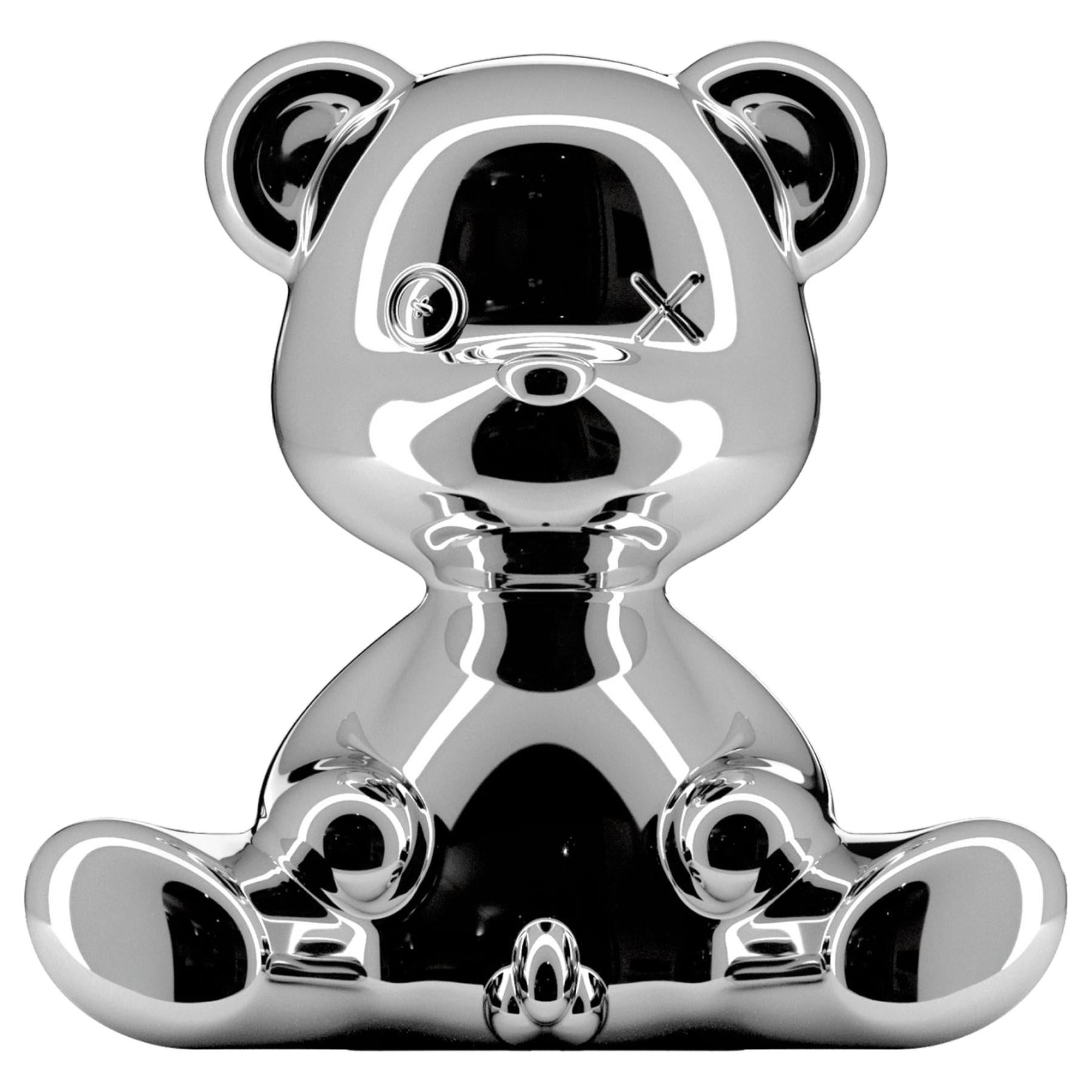 Silver Metallic Teddy Bear Lamp with LED, Made in Italy