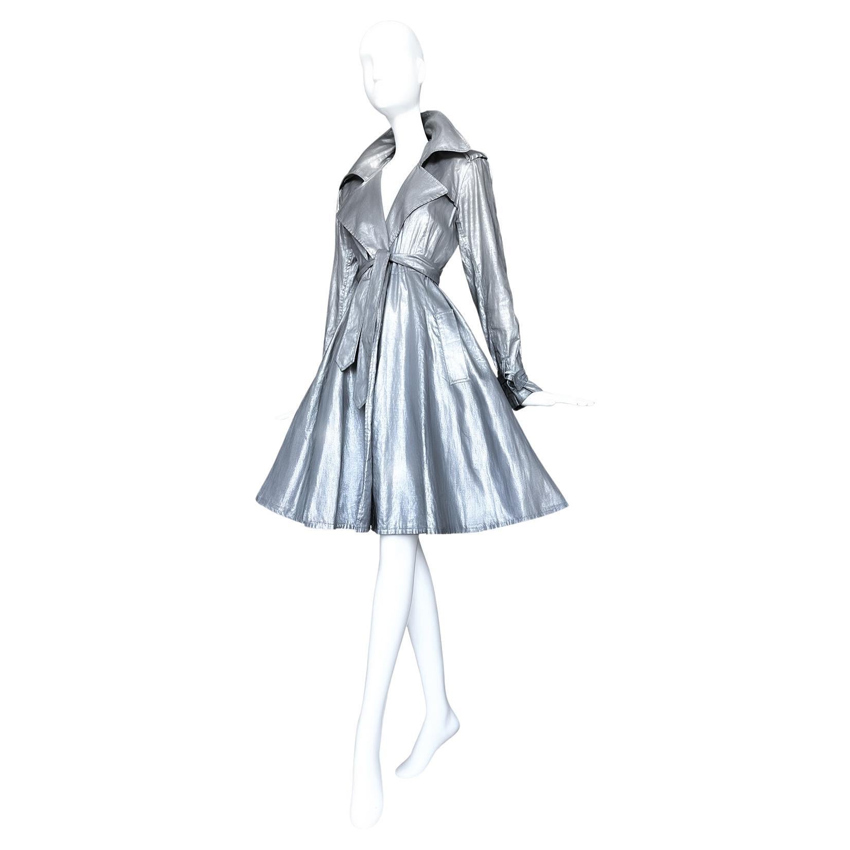 Silver Metallic Trench Coat Jacket