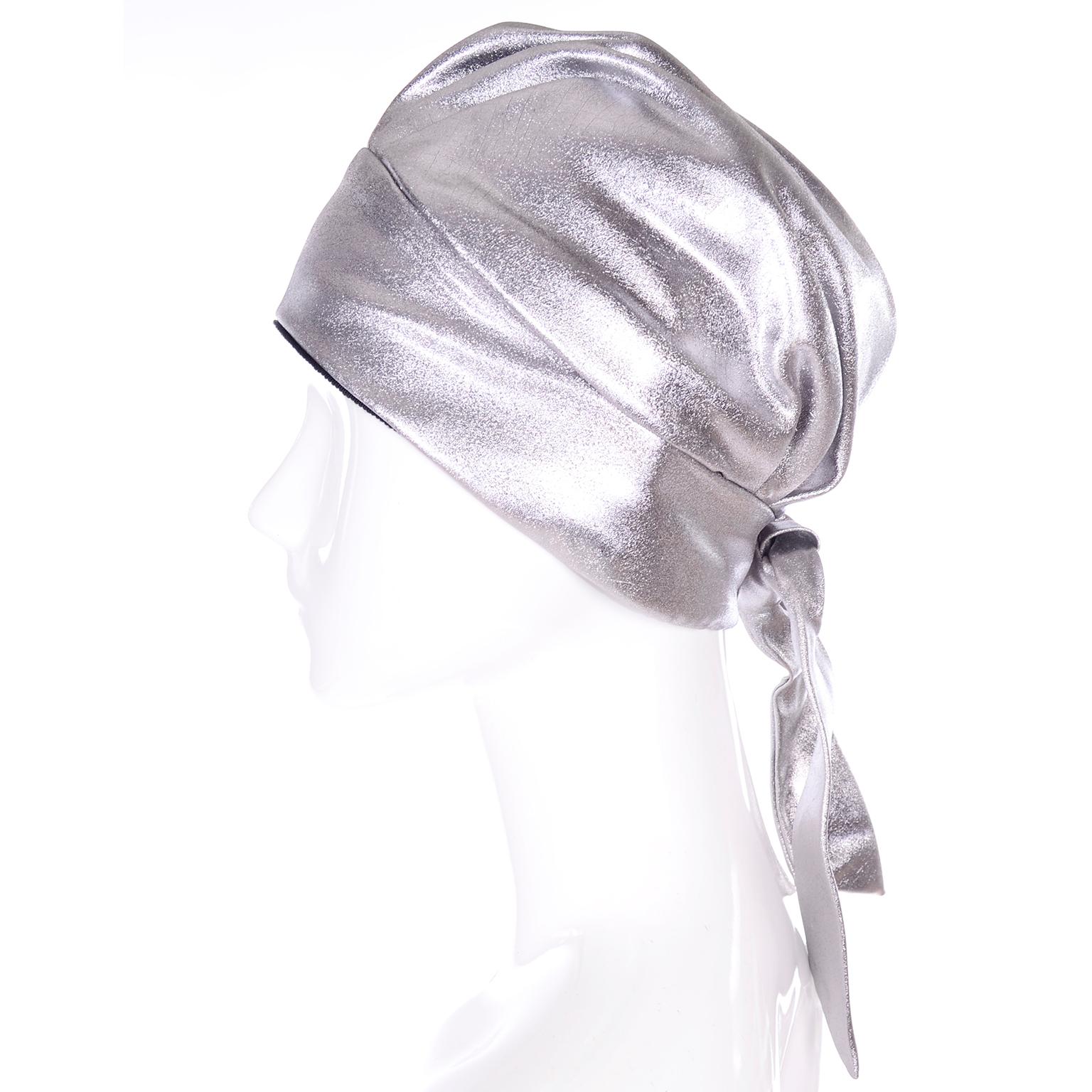 Silver Metallic Turban Style Hat from Nicholas Ungar Boutique In Excellent Condition In Portland, OR