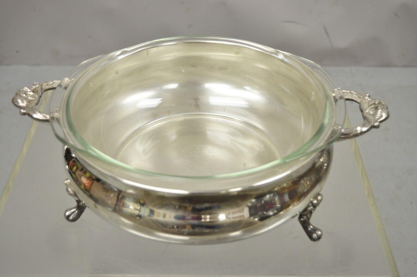 20th Century Silver Mfg Corp Silver Plate Covered Platter Serving Tray Dish Bowl on Feet For Sale