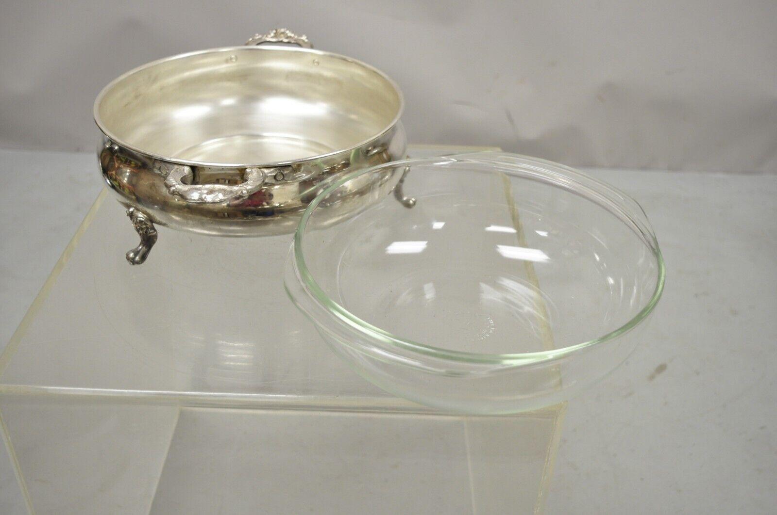 Silver Mfg Corp Silver Plate Covered Platter Serving Tray Dish Bowl on Feet For Sale 1