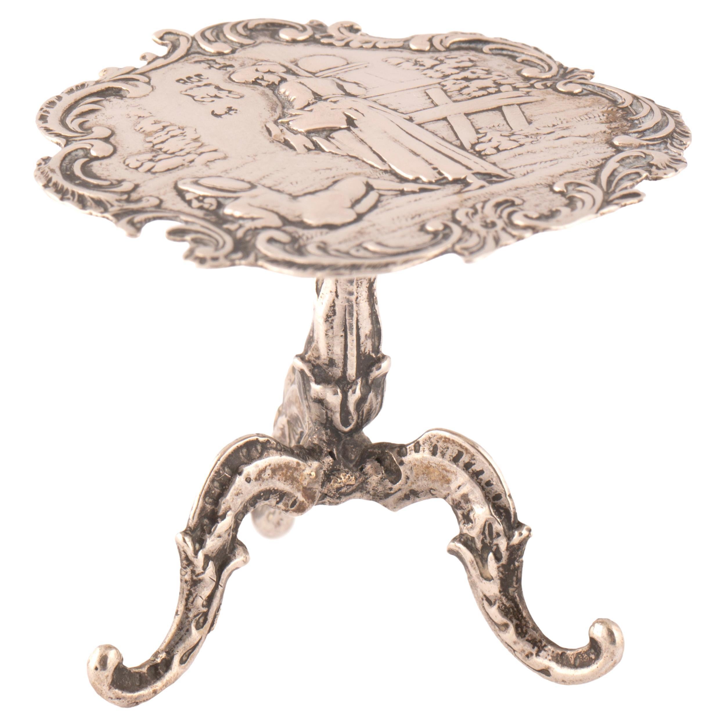 Silver Miniature Rococo Pedestal Table, German, circa 1900 For Sale