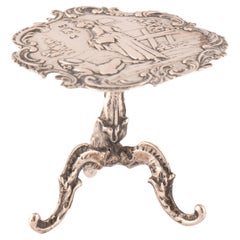 Vintage Silver Miniature Rococo Pedestal Table, German, circa 1900