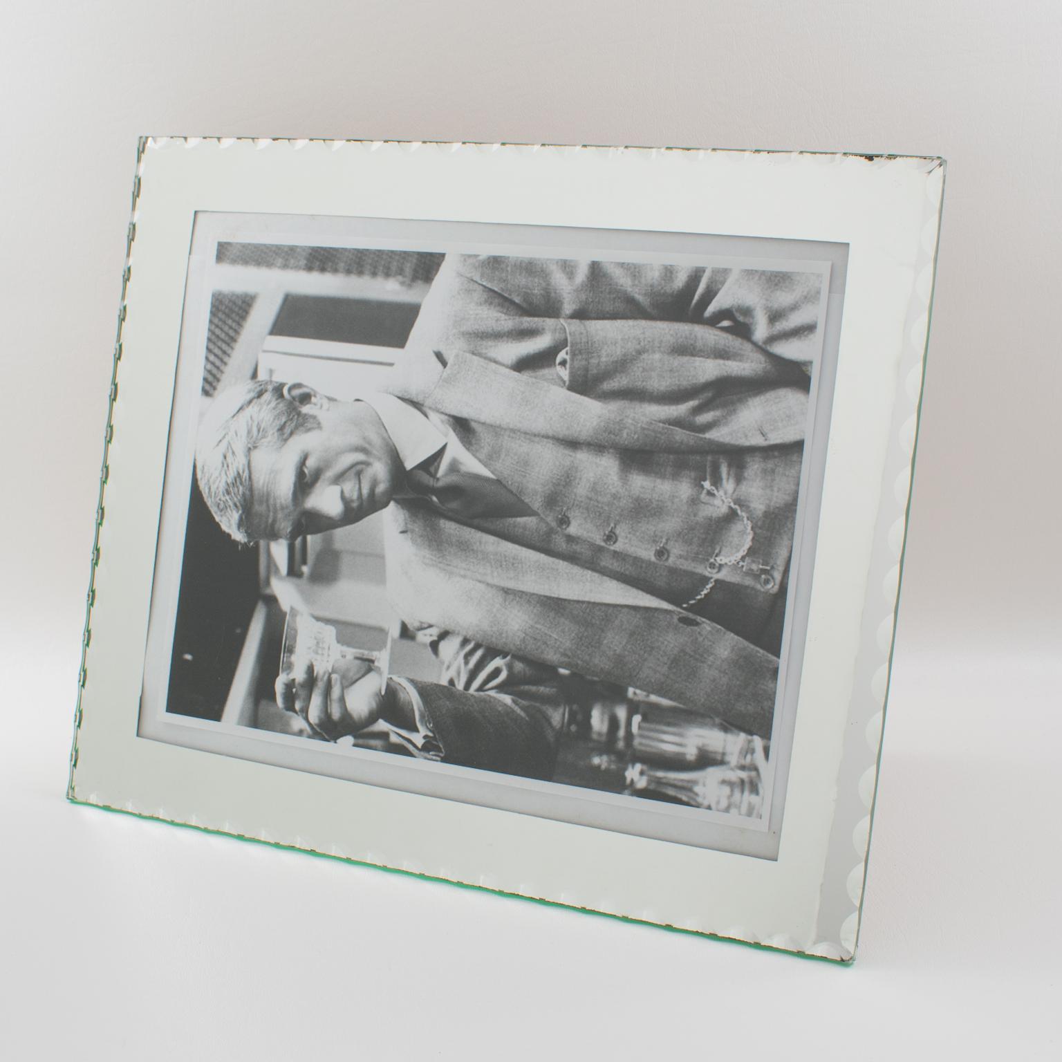 French Silver Mirror Glass Picture Frame, France 1940s For Sale