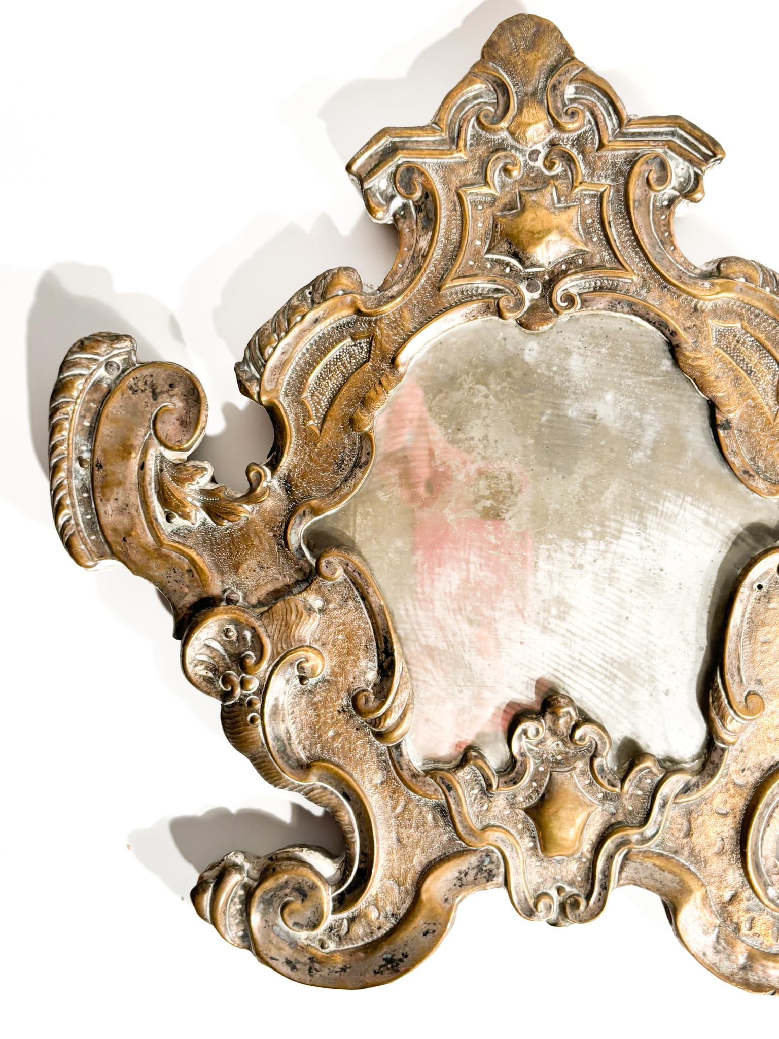 Romantic Silver Mirror on Wood with Mercury Mirror Late 19th Century For Sale