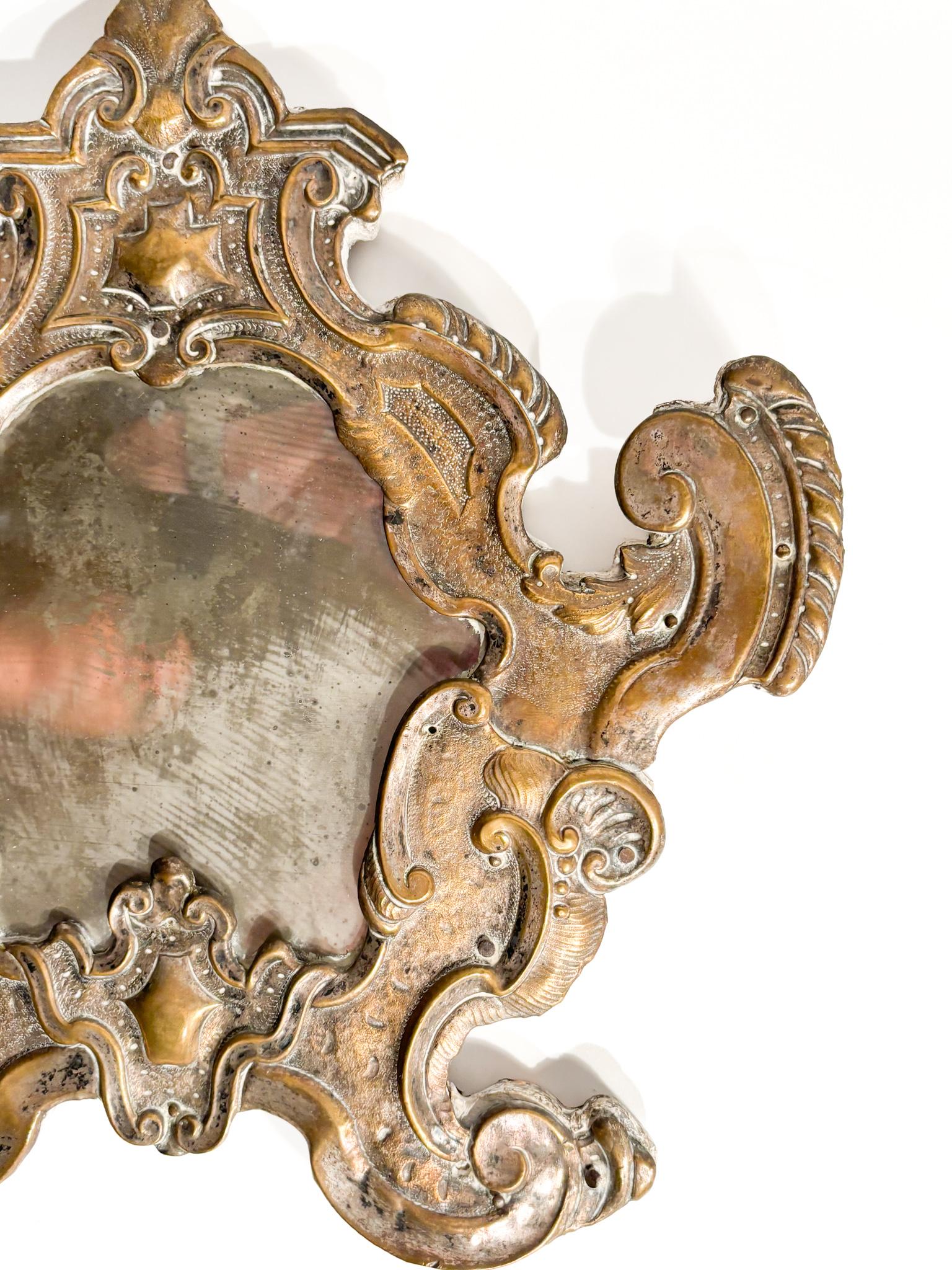 Italian Silver Mirror on Wood with Mercury Mirror Late 19th Century For Sale