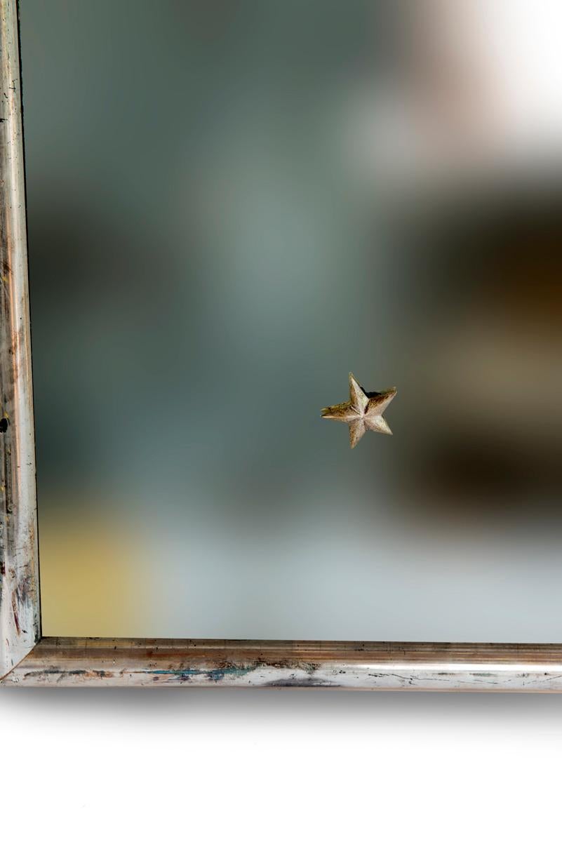 Silver Mirror with Star Decoration and Original Glass In Good Condition In Washington, DC