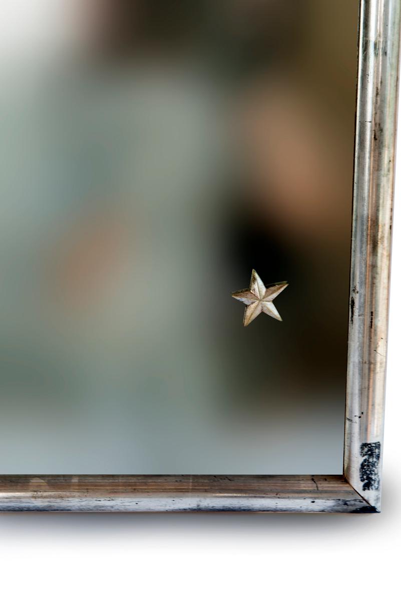 19th Century Silver Mirror with Star Decoration and Original Glass