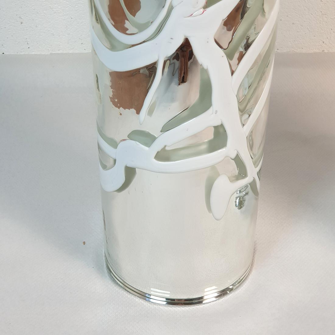 Paar Mid Century Modern Silber Murano Glas Tischlampen  im Angebot 4